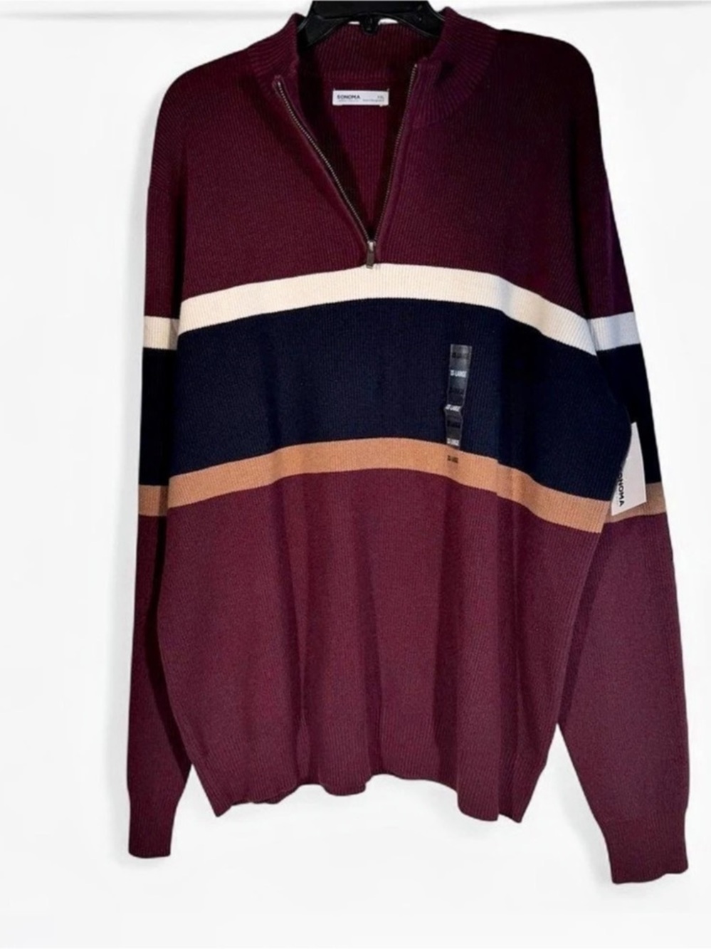 Sonoma Quarter-Zip Sweater Color Block Quarter-Zip burgundy , white, beige, navy